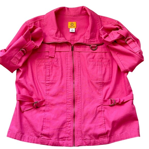 Ruby Rd Jacket Womens Size 16 Pink Zip Front Utility Roll Tab Sleeves - Picture 4 of 9